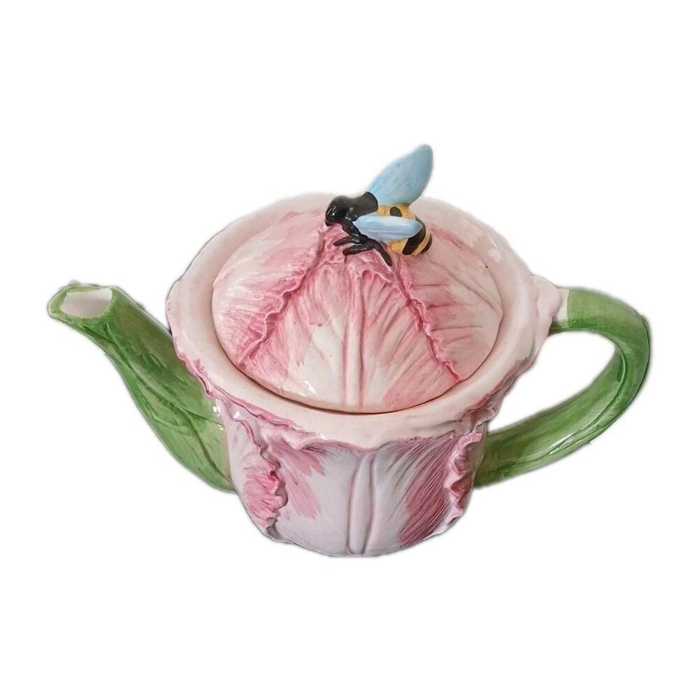 Vintage Pacific Rim Floral Teapot with 3D Bee Lid Decorative
